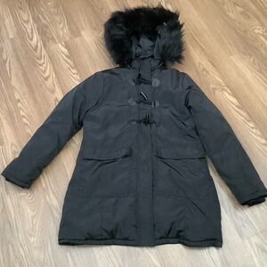 Marc New York Andrew Marc Women’s Size M  Long Jacket Coat Faux Fur Trim Hood